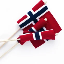 17. mai flagg på pinne 3 stk., rød, hvit, blå