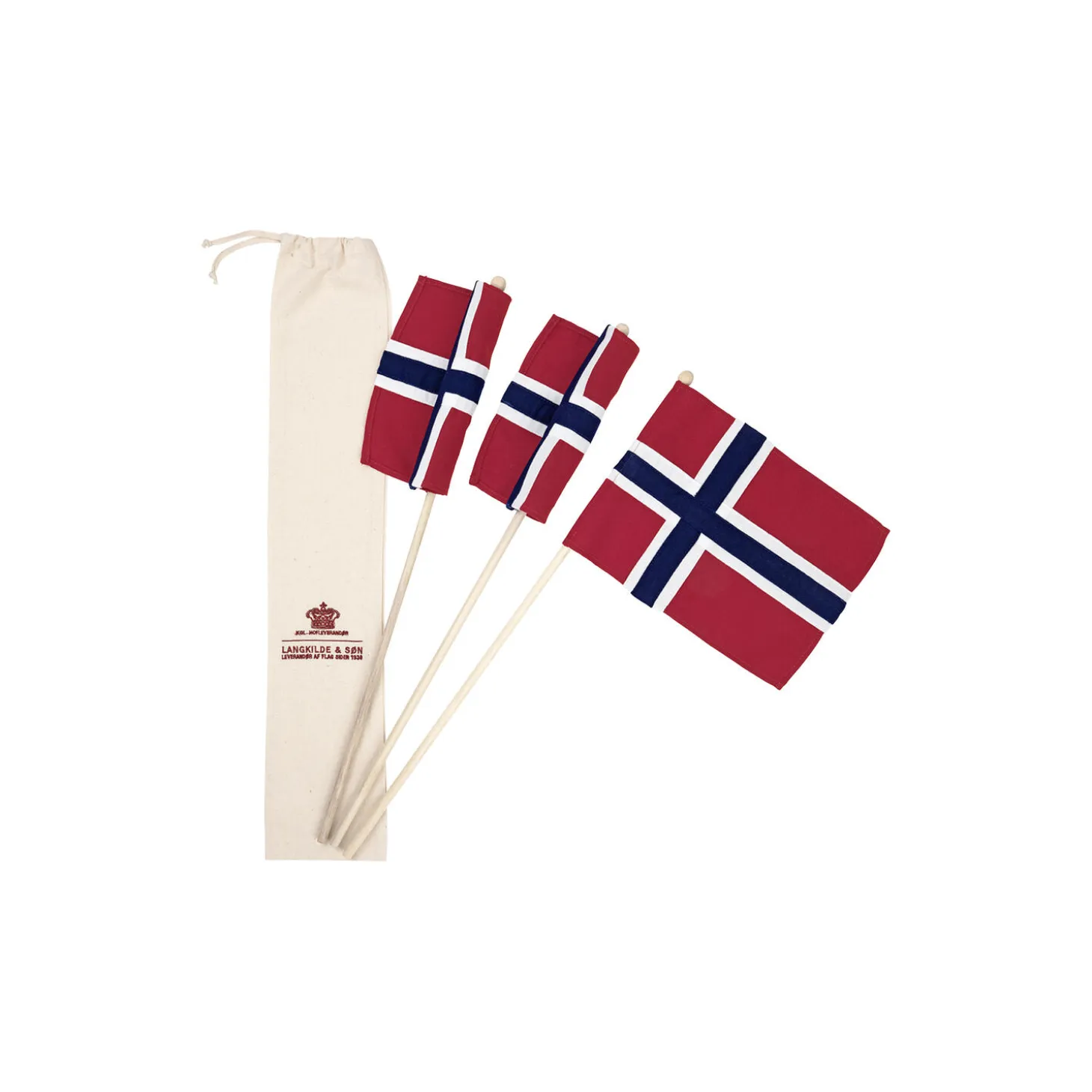 17. mai flagg på pinne 3 stk., rød, hvit, blå