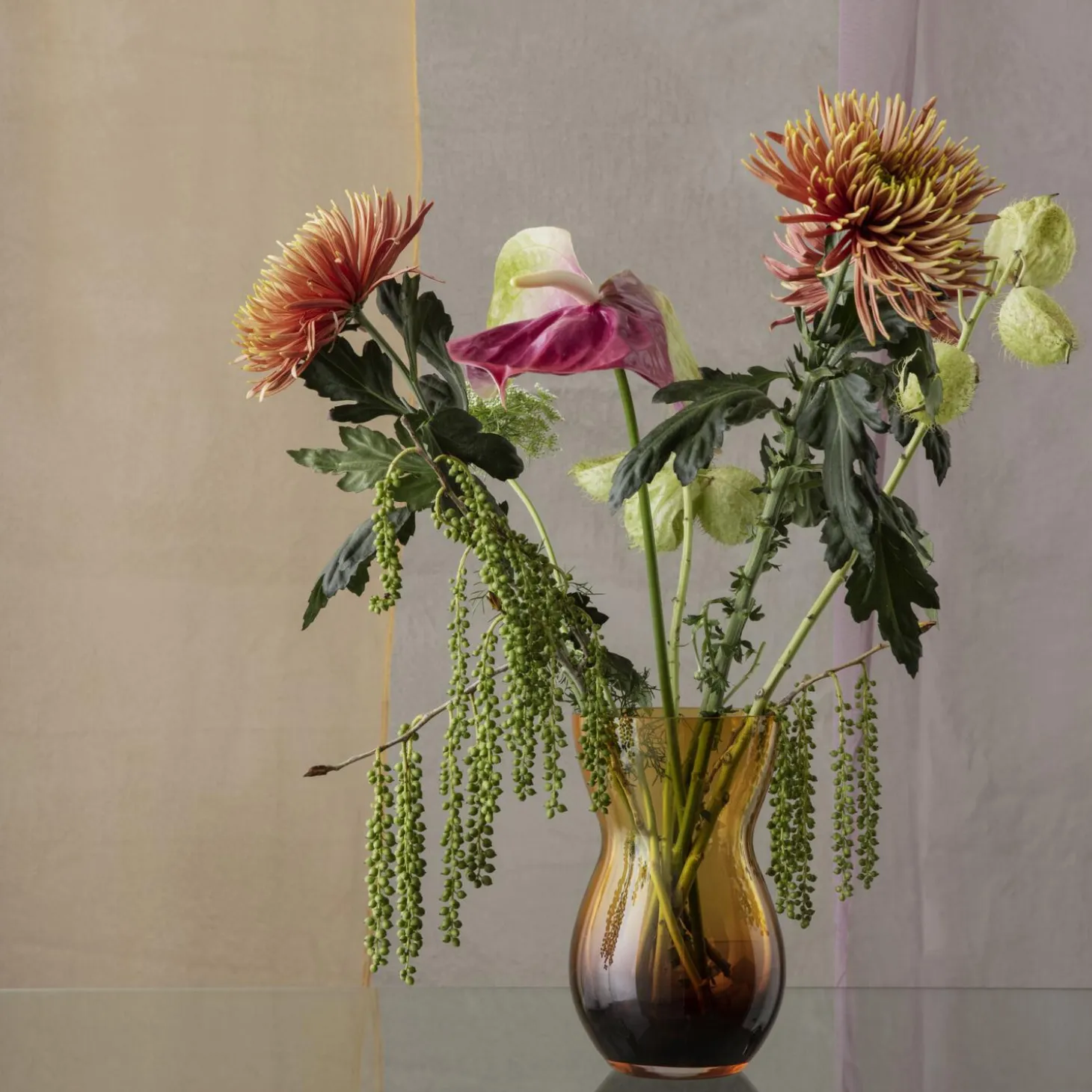 Calabas duo vase, burgunder/amber