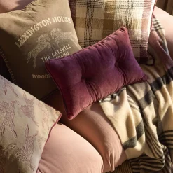 Checked Recycled ullpledd, stone/burgundy/beige