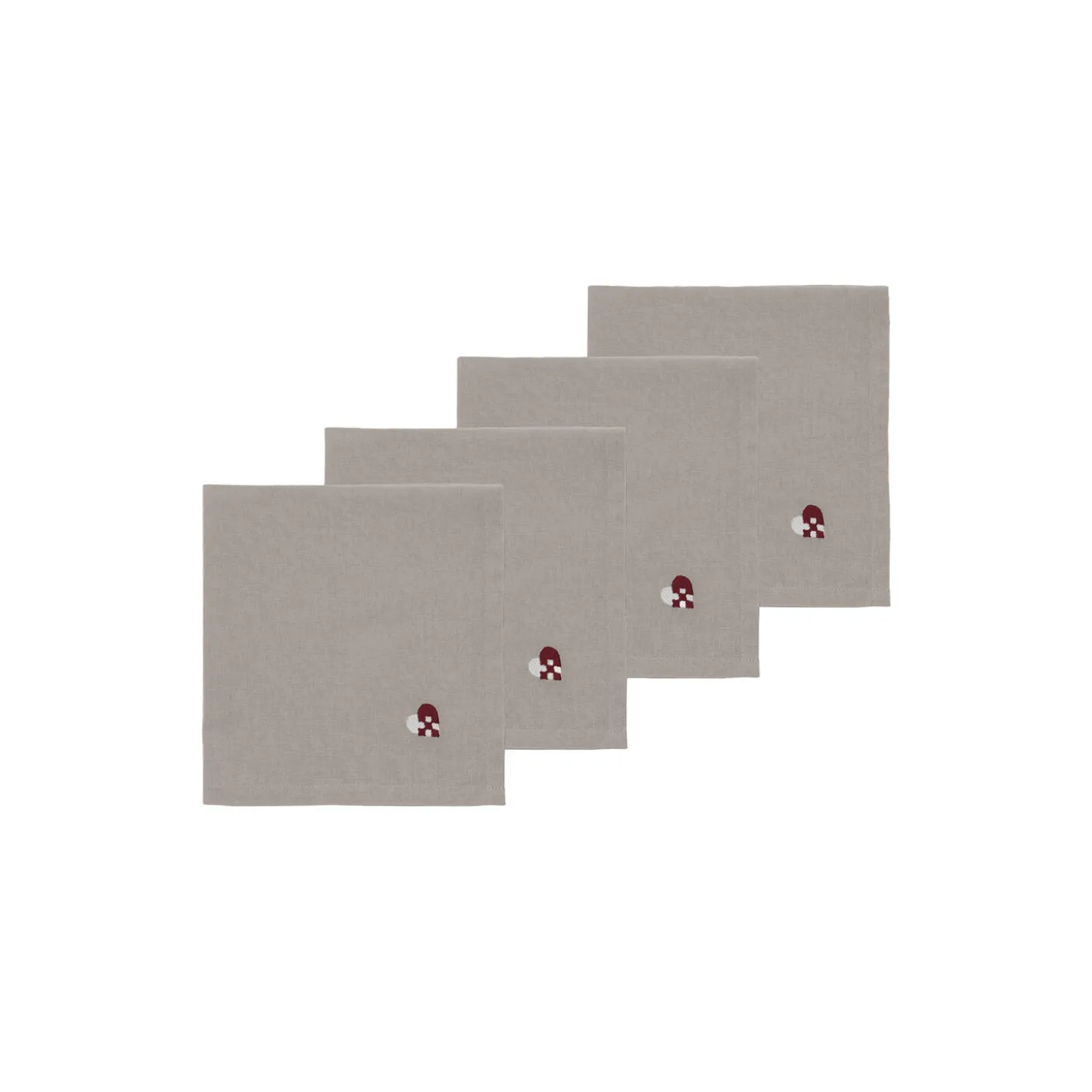 Christmas Hearts Embroidery Tøyservietter, dark red