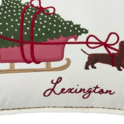 Dog Sleigh Velvet Pillow, white multi