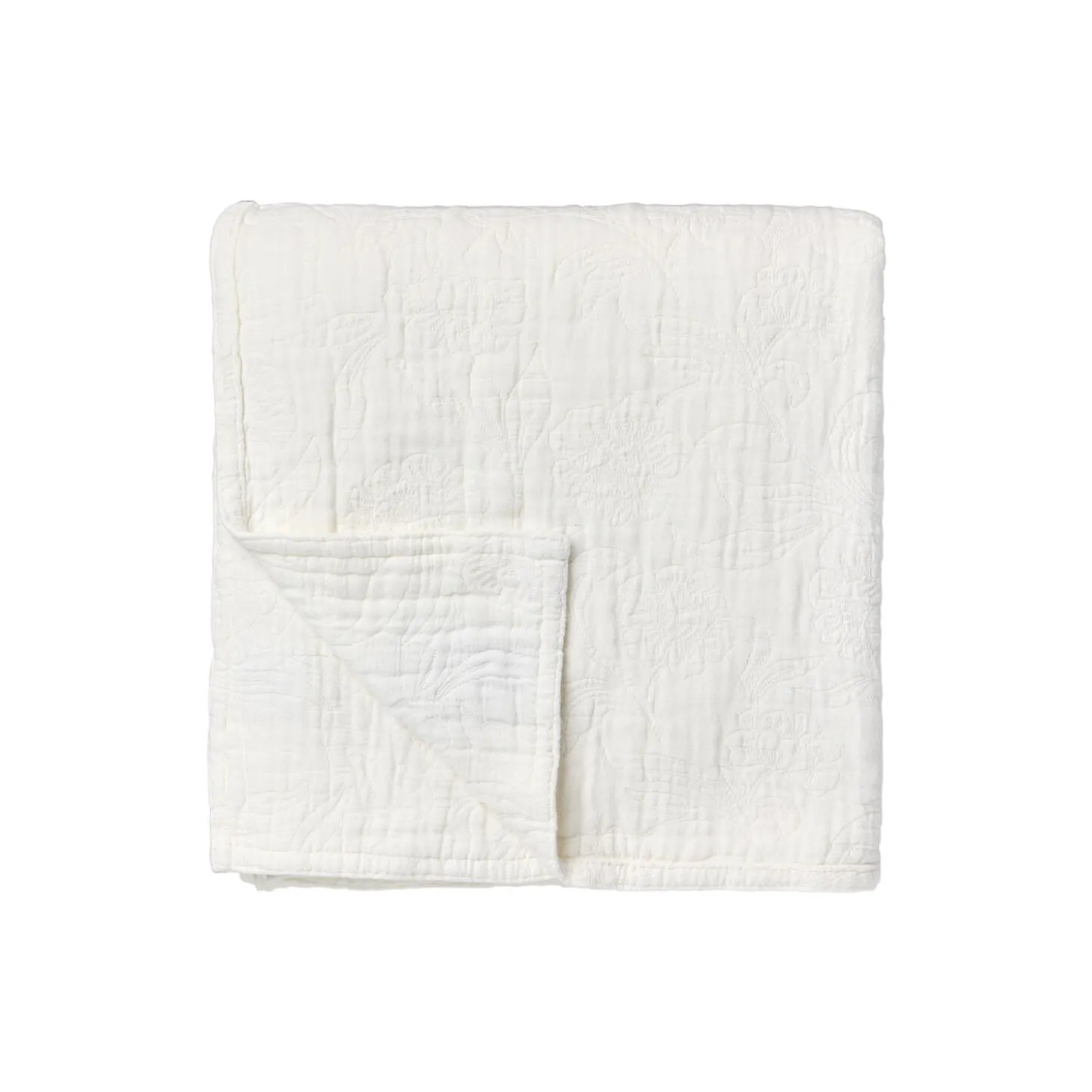 Flowers Jacquard Organic Cotton Bedspread, white
