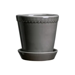 Helena GLAZED potte med underfat, pearl grey