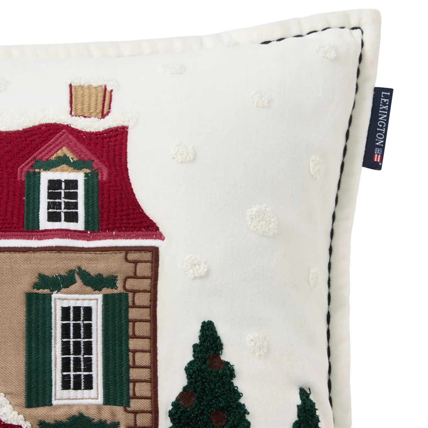 House Velvet Pillow Cover, white multi