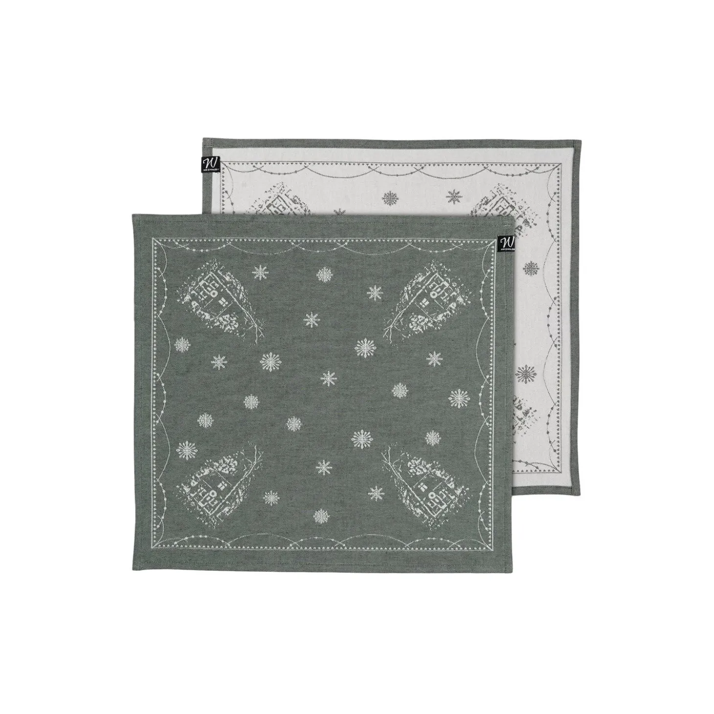 Julemorgen damask servietter 45x45 cm 2 pk, hvit /grønn