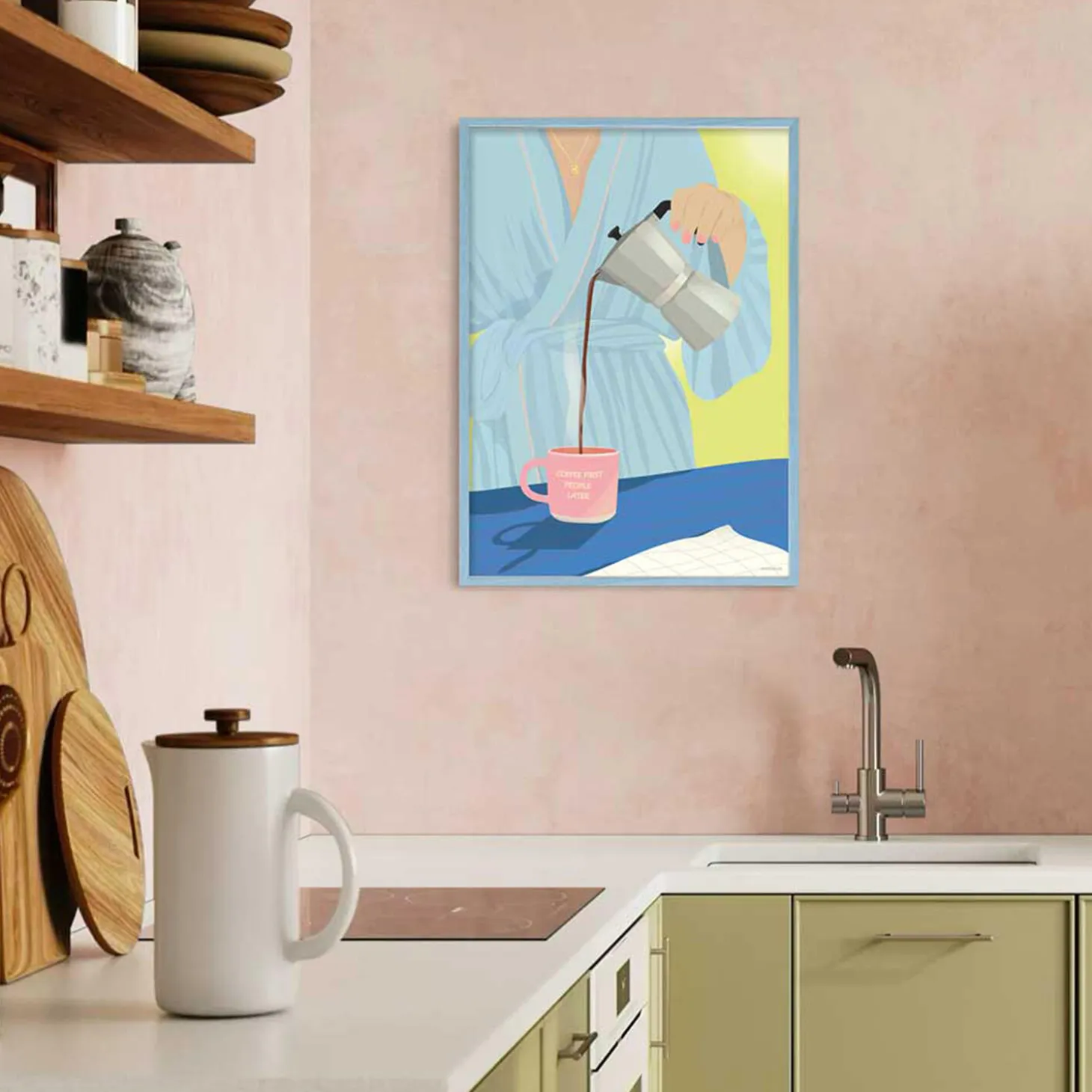 KAFFE FØRST, FOLK SENERE plakat
