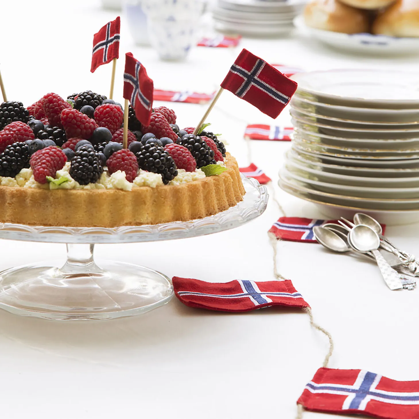 Kakeflagg norske flagg, rød, hvit, blå