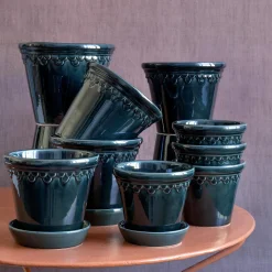 Københavner GLAZED krukke med underfat, petroleum blue