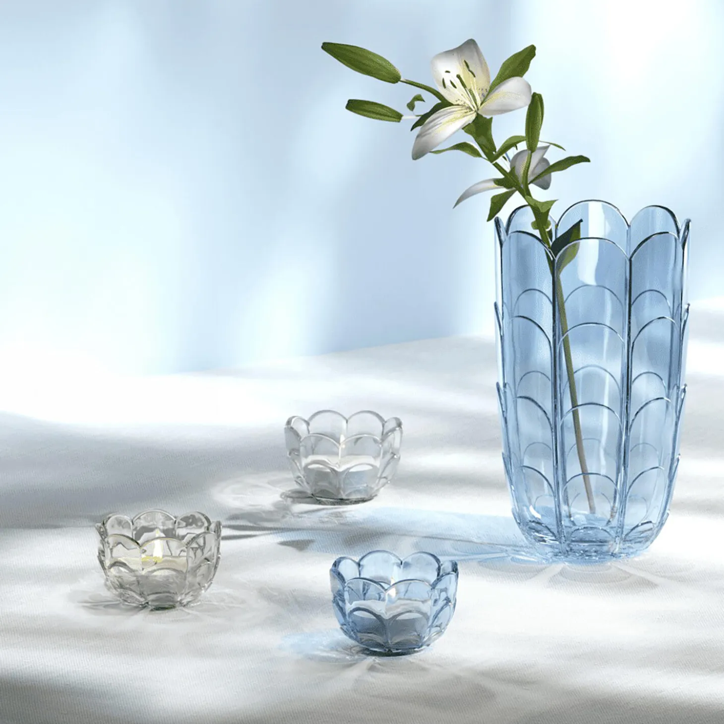 Lily vase, blue iris