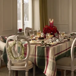 Linen/Cotton Tablecloth, green/red/beige