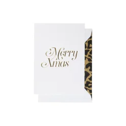 Merry Xmas kort, hvit/gull