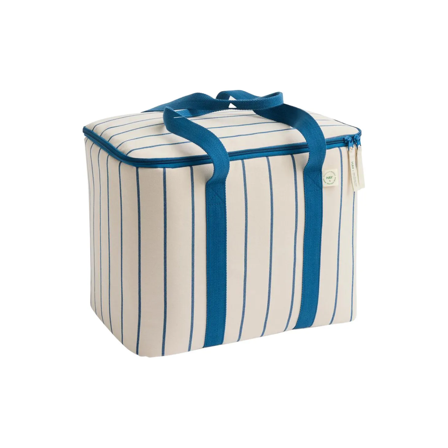 Outdoor Market Cooler Bag, beige with blue stripe