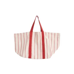 Outdoor Market Picnic Bag, beige with red stripe