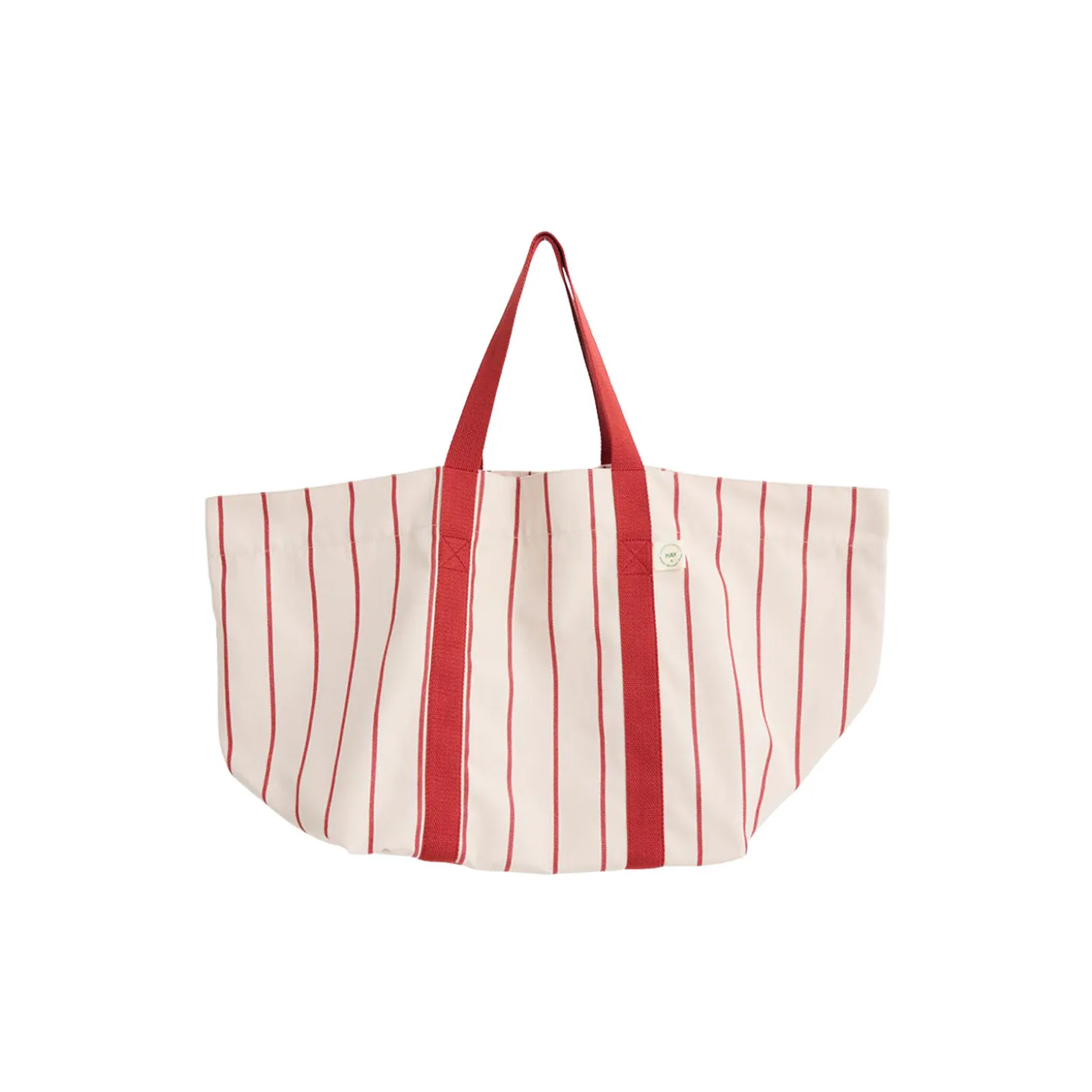 Outdoor Market Picnic Bag, beige with red stripe