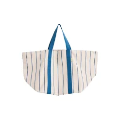 Outdoor Market Picnic Bag, beige with blue stripe