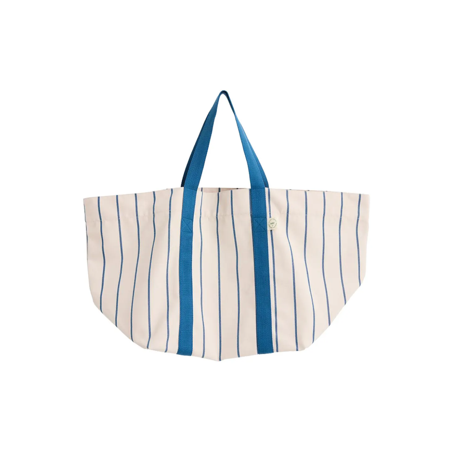 Outdoor Market Picnic Bag, beige with blue stripe