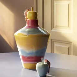 Poppery vase med eple, pink/mint/gul