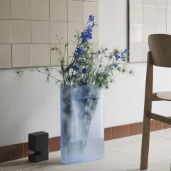 Ridge Vase, light blue/frosted glass