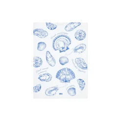 Shell Printed Organic Cotton Kitchen Towel, white/blue