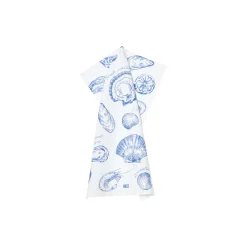 Shell Printed Organic Cotton Kitchen Towel, white/blue