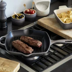 Signature støpejern kvadratisk grillpanne 26 cm, flint