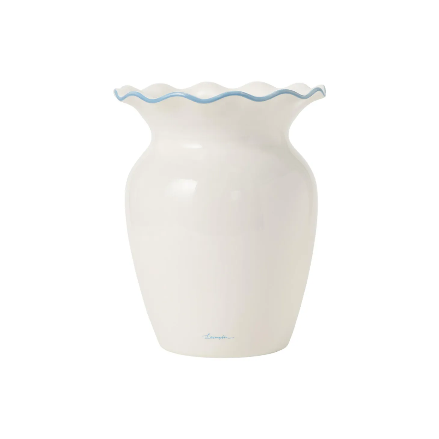 Stoneware Wavy Vase, white/blue
