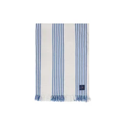 Striped/Checked Organic Cotton Throw, white/blue/beige