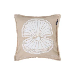 Summer Embroidered Patch Linen/Cotton Pillow Cover, beige/white