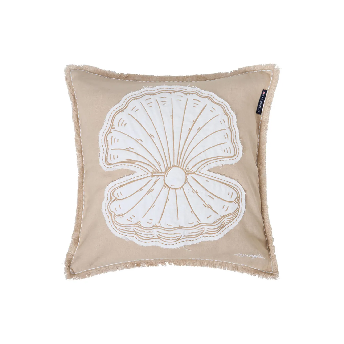 Summer Embroidered Patch Linen/Cotton Pillow Cover, beige/white
